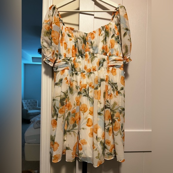 Ruched Ruffle Puff Sleeve Mini Dress - Picture 3 of 5